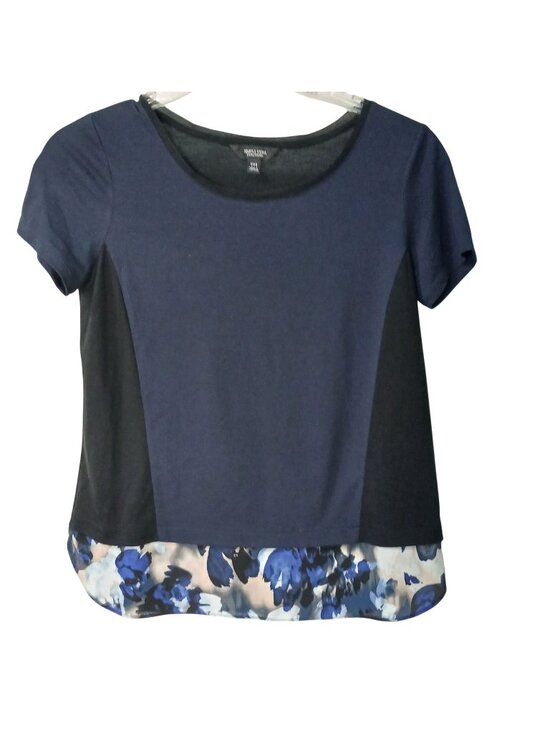 Simply Vera Vera Wang Tops - Simply Vera Vera Wang Womens PM Top Navy & Black Floral Hem Short Sleeve #D-42